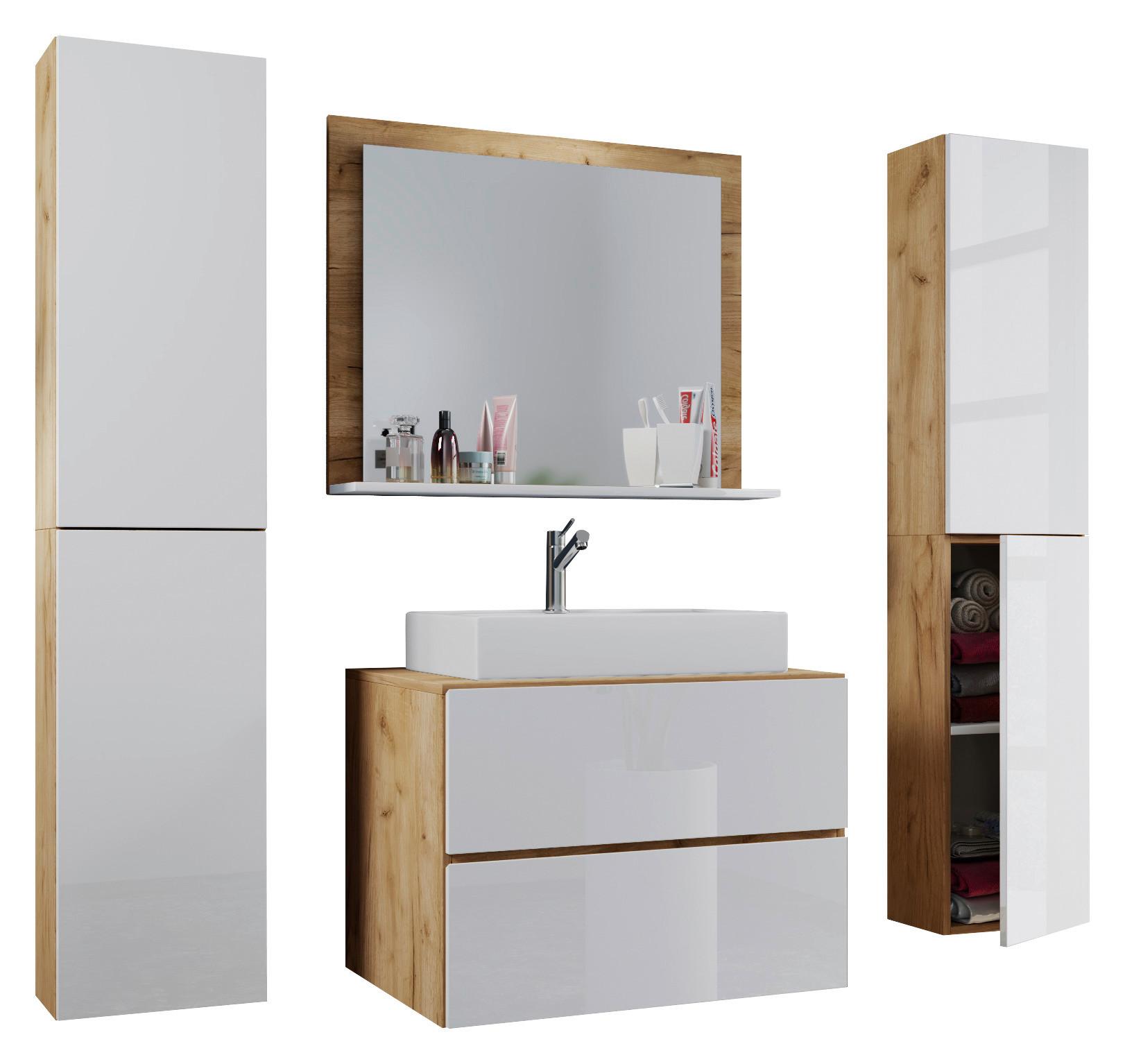 Badezimmer Lendas 5-teilig Honig B:147 cm - Honigeiche/Weiß, MODERN, Keramik/Holzwerkstoff (147cm) - MID.YOU