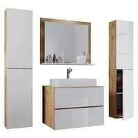 Badezimmer Lendas 5-Teilig Honig B:147 Cm - Honigeiche/Weiß, MODERN, Keramik/Holzwerkstoff (147cm) - MID.YOU