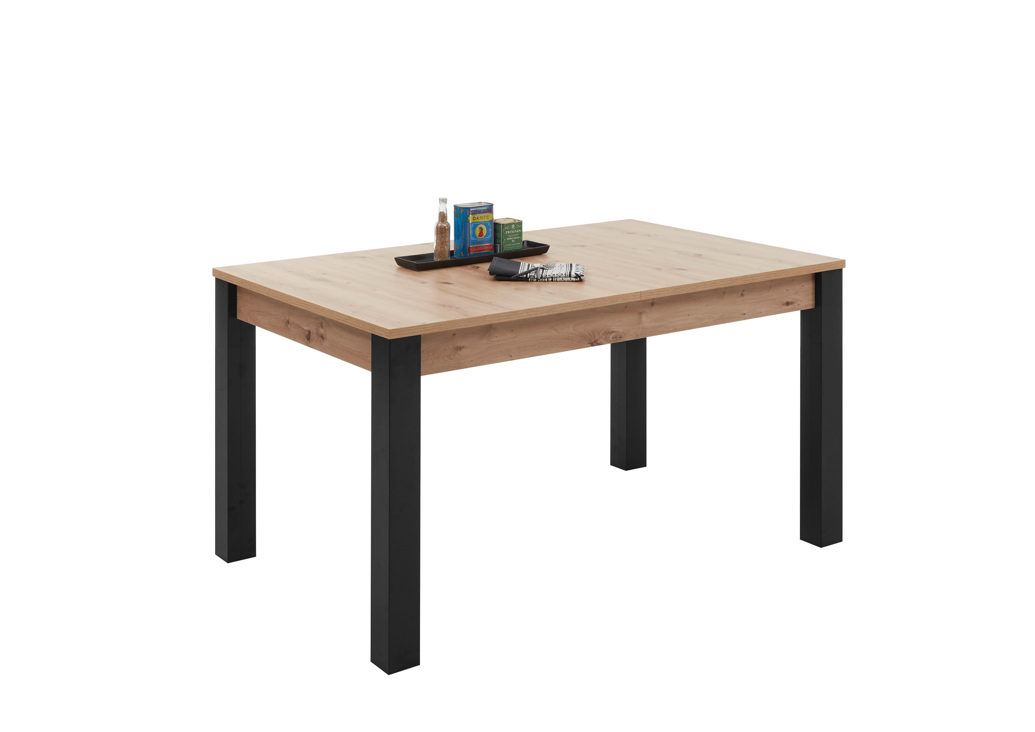 Esstisch Ausziehbar Lucas 140x90 Cm Eiche Dekor/schwarz - Eichefarben/Schwarz, Basics, Holzwerkstoff (140-210/76/90cm)