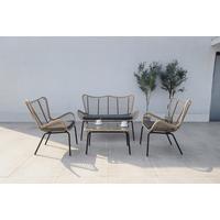 Loungegarnitur 4--teilig korfu aus Glas/Metall mit Kissen - Dunkelgrau/Schwarz, Basics, Glas/Textil (122/86,5/69cm) - Acamp