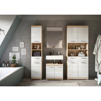 Badezimmer Lambada Eiche Dekor/Weiß B: 171 cm - Weiß Hochglanz/Silberfarben, MODERN, Glas/Holzwerkstoff (171cm) - MID.YOU