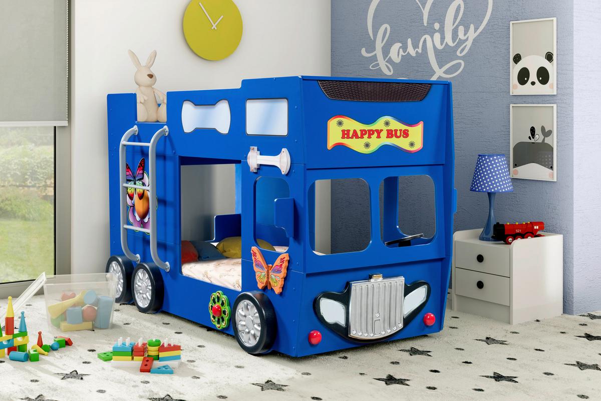 Autobett Happybus Doppeldecker Blau - Blau/Weiß, LIFESTYLE, Holz/Holzwerkstoff (90/190cm) - Livetastic