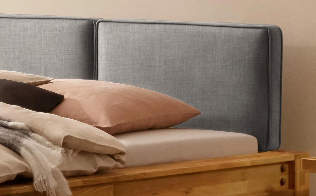 Balkenbett Greenville Mit Gepolstertem Kopfteil 140x200 - Eichefarben/Grau, Natur, Holz/Textil (140/200cm) - Hasena