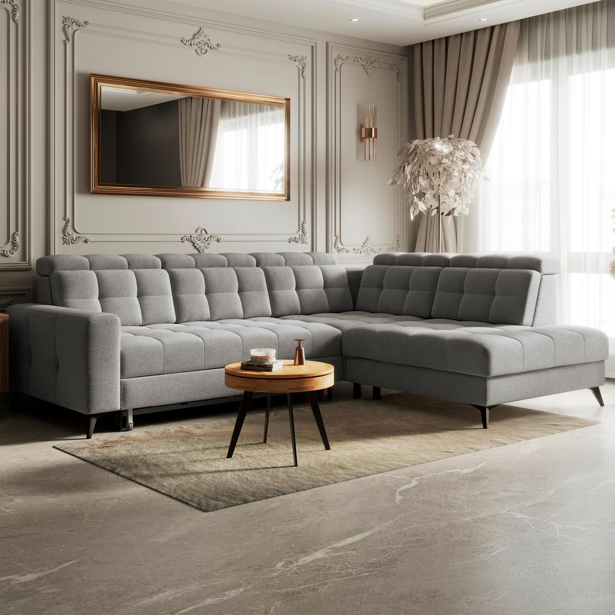 Ecksofa Barletta New Velours Hellgrau, 289x228cm - Hellgrau/Schwarz, ROMANTIK / LANDHAUS, Textil (289/228cm) - Luca Bessoni