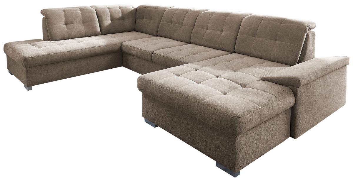 Wohnlandschaft Zira Mit Schlaffunktion Taupe - Taupe/Chromfarben, Design, Textil (212/330/169cm) - Livetastic