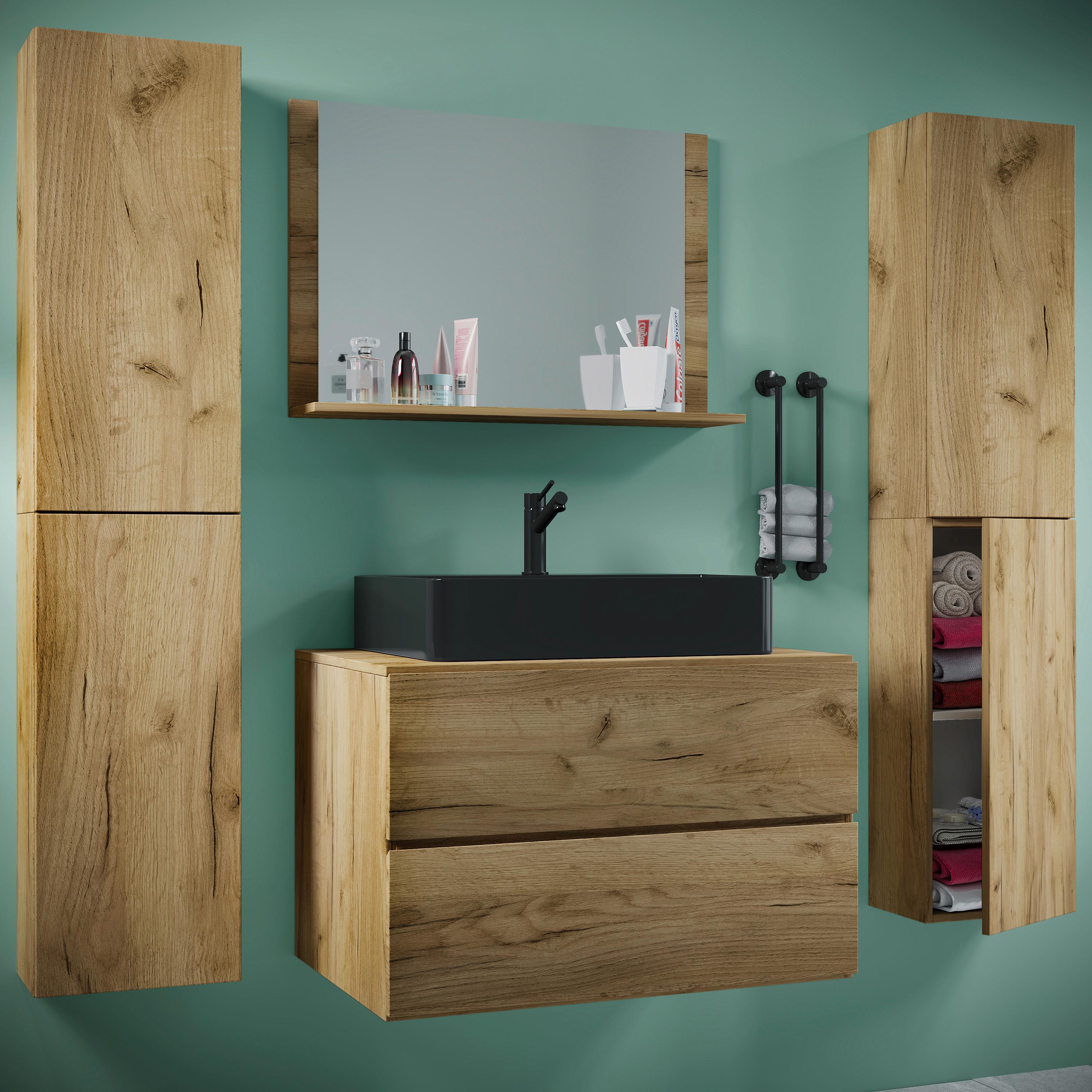 Badezimmer Lendas Bl XL - Honigeiche/Schwarz, MODERN, Glas/Keramik (146cm) - MID.YOU
