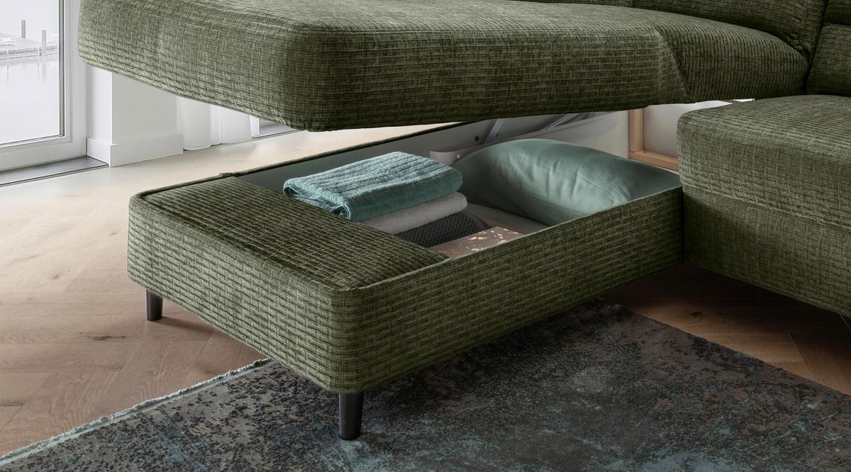 Ecksofa Cavoli, Olivgrün S: 176x279 cm - Schwarz/Olivgrün, MODERN, Textil (176/279cm) - Livetastic