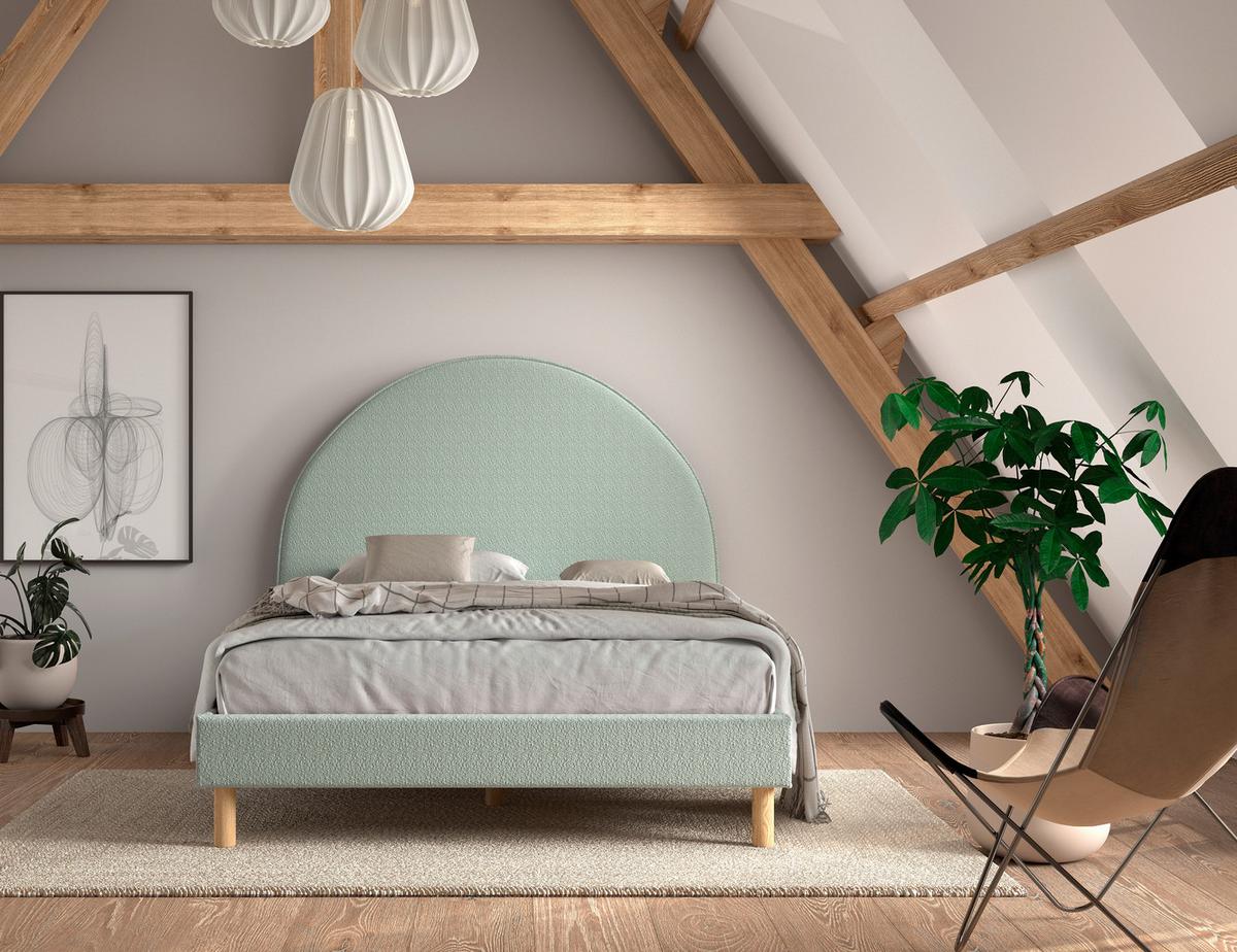 Postel pro děti a mládež s roštem 140x200cm,zelená boucle - zelená/přírodní barvy, Romantický / Rustikální, dřevo/textil (140/200cm) - MID.YOU
