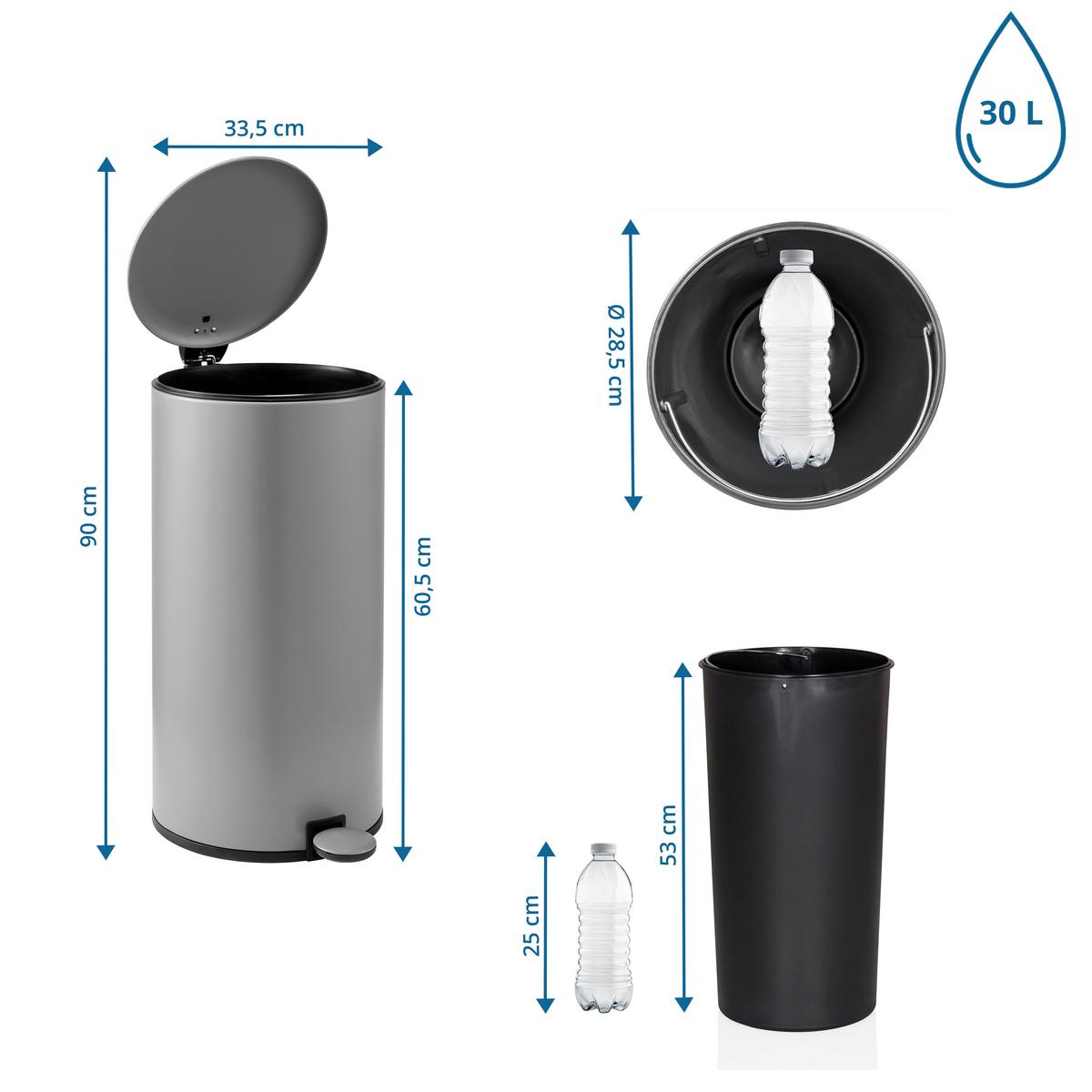ABFALLEIMER Clean Step Schwarz B: 33,5cm - Schwarz/Grau, MODERN, Kunststoff/Metall (33,5/60,5/29cm) - MID.YOU