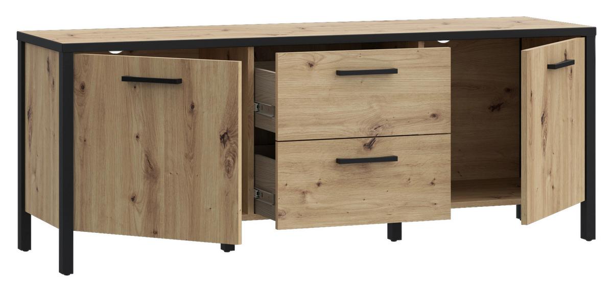 TV komoda Kirikus, š: 140cm - černá/dub artisan, Lifestyle, kompozitní dřevo (139,8/54,3/40,2cm) - Mömax