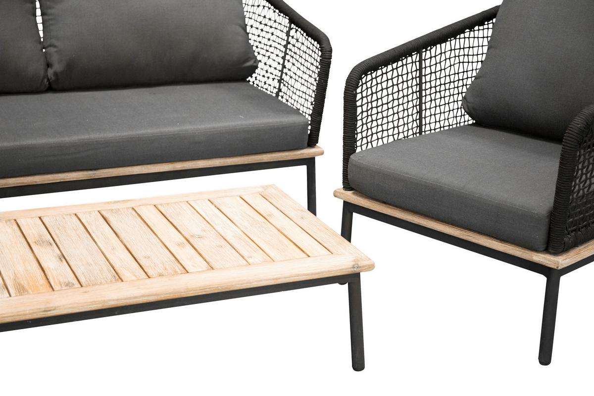 Loungegarnitur 4-tlg Andorra Kunststoff/holzdekor M. Kissen - Schwarz, KONVENTIONELL, Kunststoff (79,5/148cm) - Gardenson