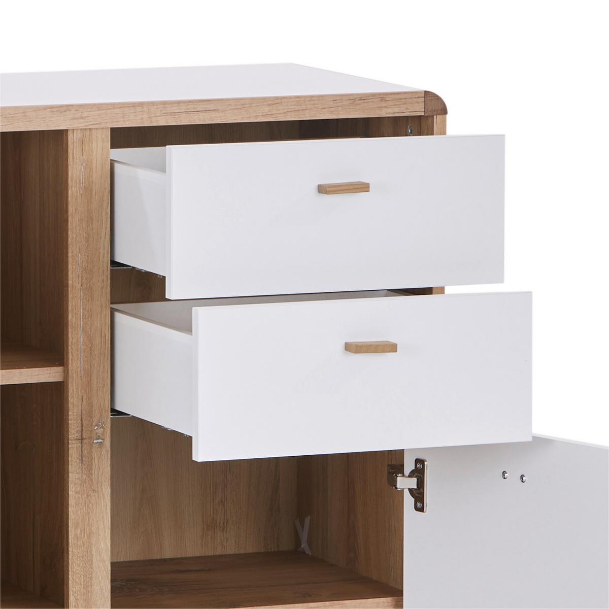 Kommode B: 86 cm Ronda Weiß/Eiche Dekor - Eichefarben/Weiß, MODERN, Holzwerkstoff (86/91/39cm)