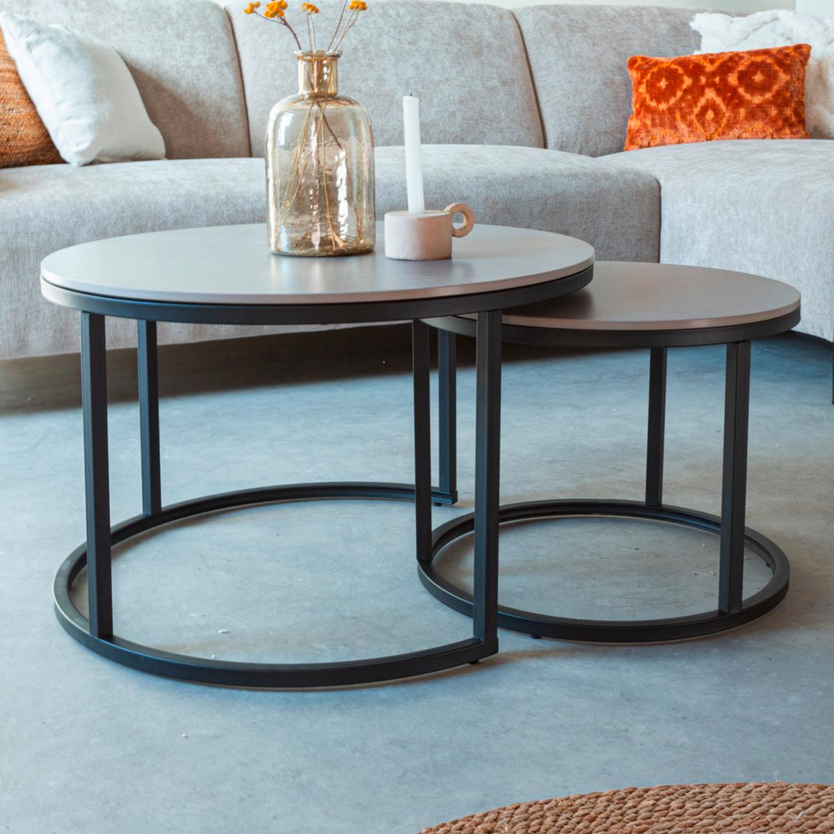 Couchtisch Leyton Grau/Schwarz, 68 cm - Schwarz/Grau, MODERN, Stein/Metall (68/43/68cm) - MID.YOU