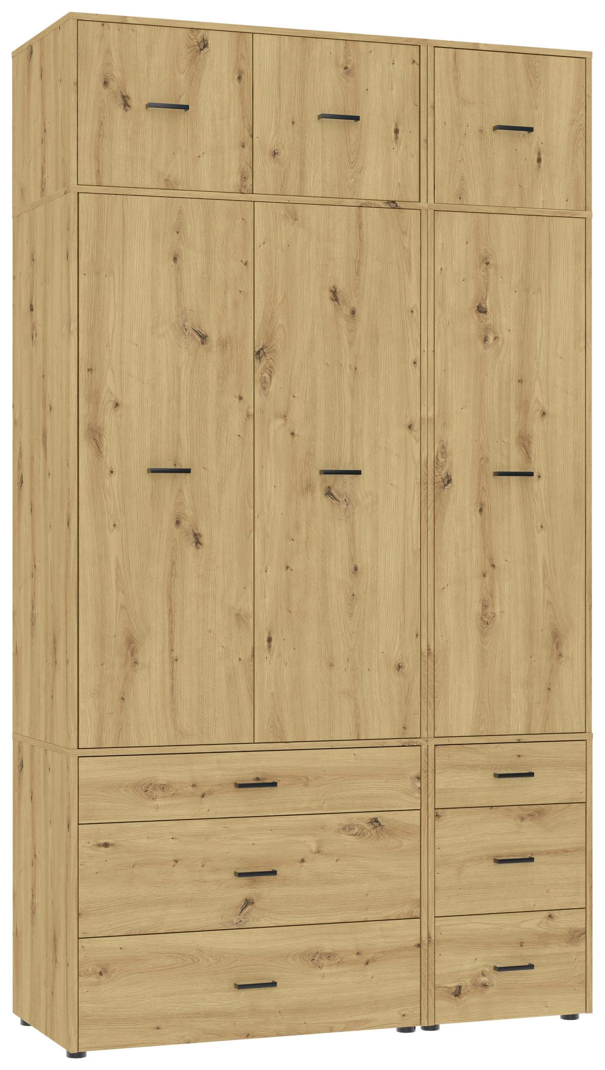 Kleiderschrank Kivo Eiche Artisan Dekor, B: 135 cm - Eiche Artisan, Basics, Holzwerkstoff (135/239,40/52,1cm)