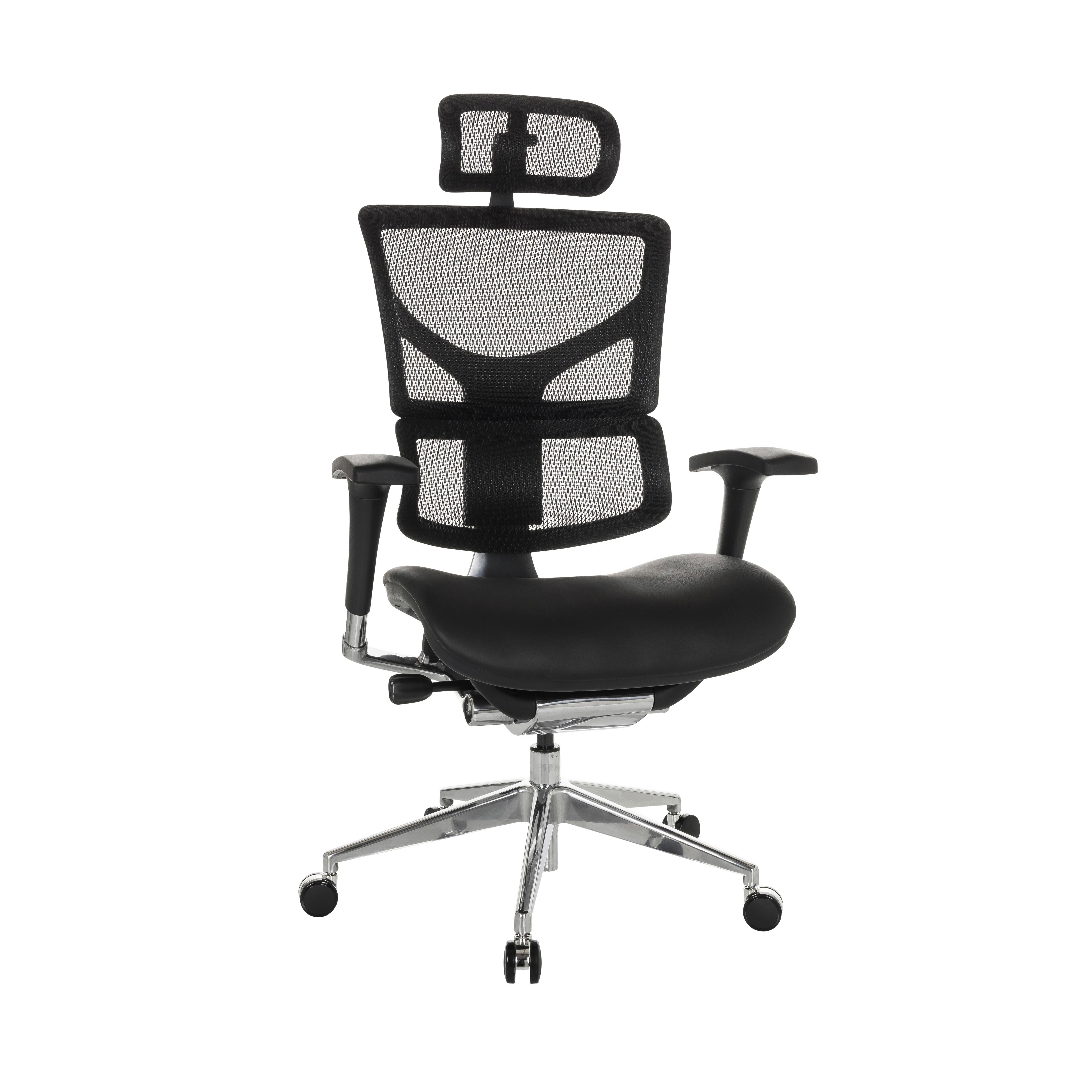 Drehstuhl Ergo-U2 lm - Silberfarben/Schwarz, Basics, Leder/Kunststoff (70/124-146/67cm) - MID.YOU