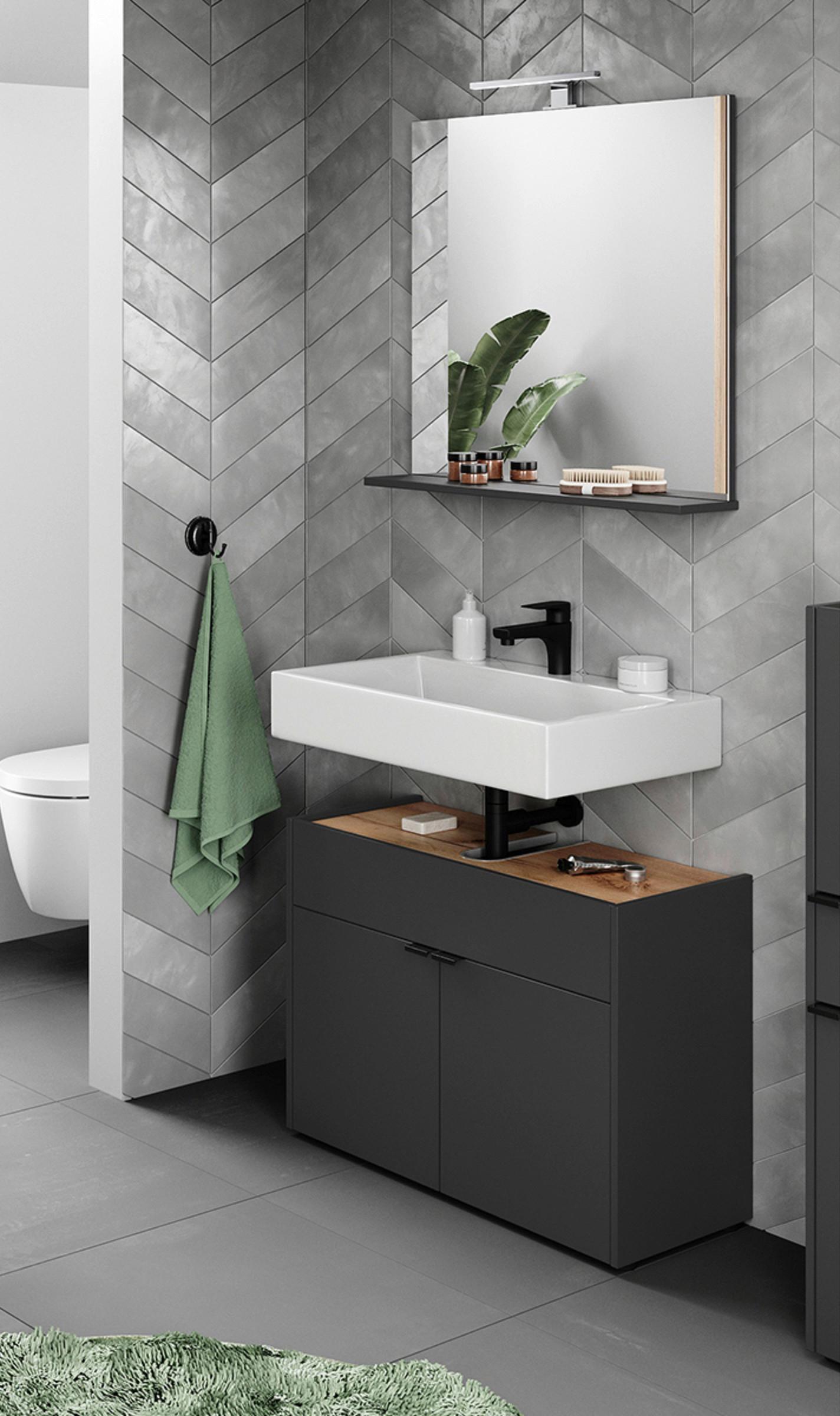 Badezimmer Forano B: 80 cm Graphitfarben Eichefarben - Eichefarben/Schwarz, MODERN, Holzwerkstoff (80/60/34cm) - Germania