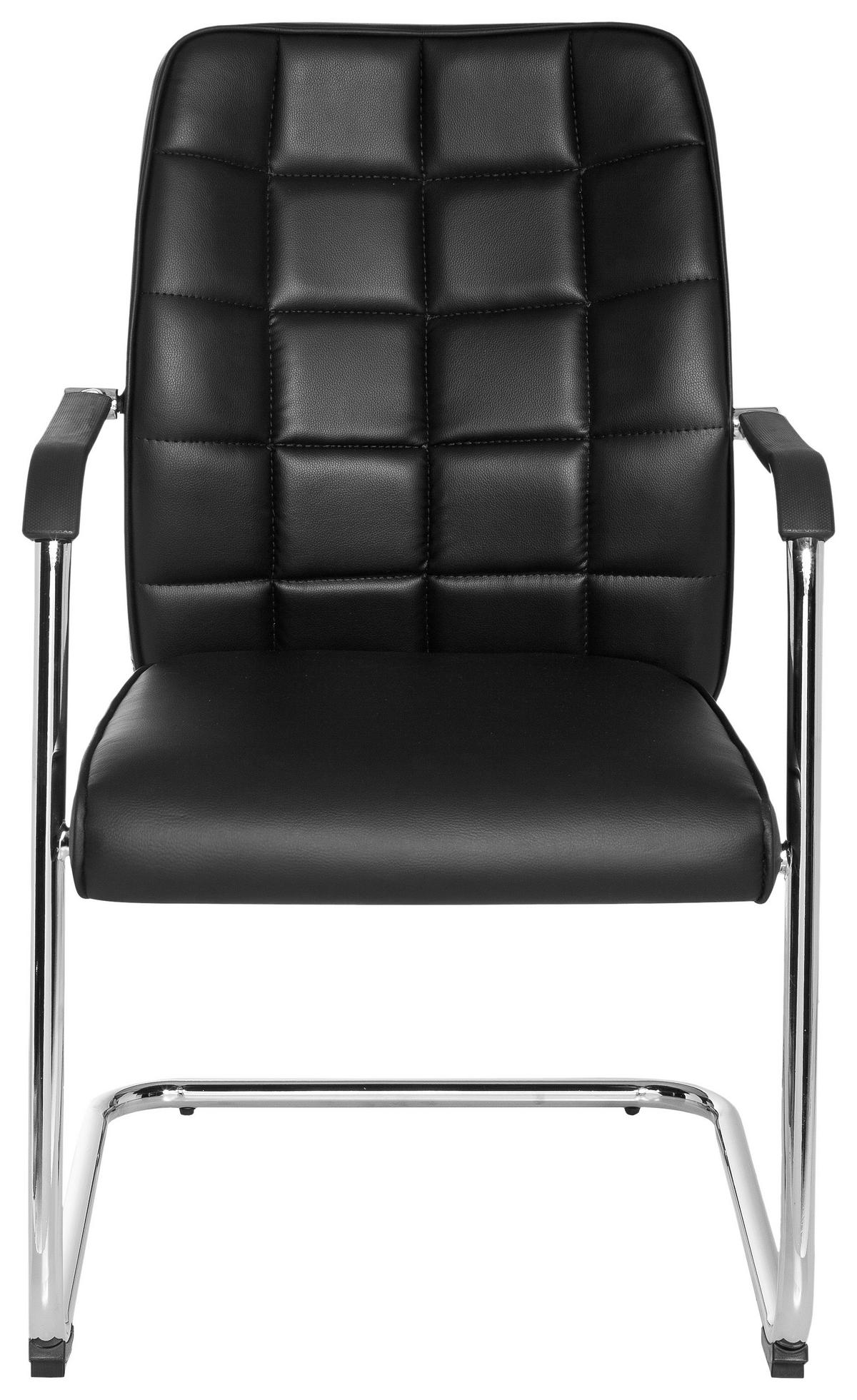 Besucherstuhl Flexo Lederlook Schwarz Bis 110 Kg - Chromfarben/Schwarz, MODERN, Kunststoff/Textil (55/94/43cm) - MID.YOU