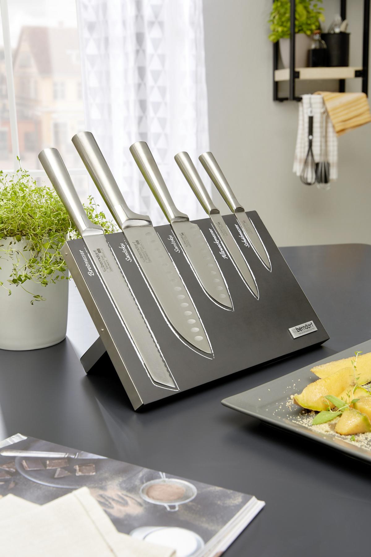 Messerblock Magnetisch Schwarz Metall 6tlg., Edelstahl - Edelstahlfarben/Schwarz, KONVENTIONELL, Holz/Metall (21,7cm) - Berndorf