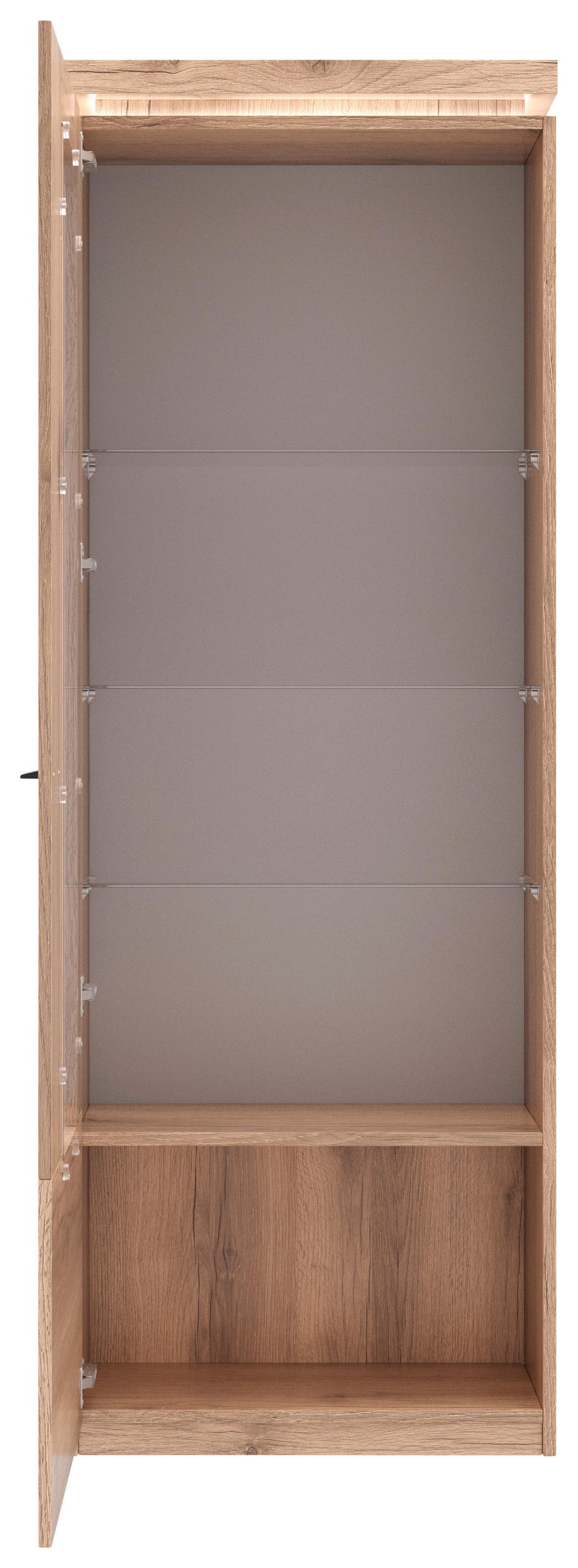 Vitrine Vancouver B: 70 cm Mit Beleuchtung Eiche Dekor - Eichefarben, MODERN, Glas/Holzwerkstoff (70/198/38cm)