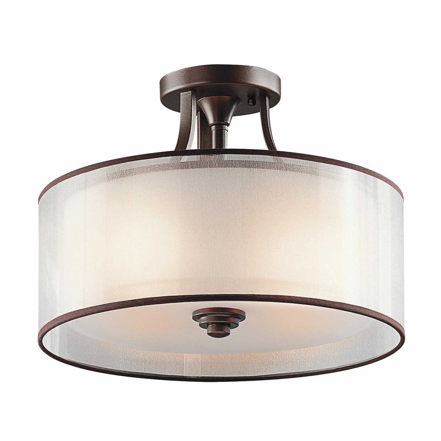 Deckenleuchte Kl-Lacey-Sf-Mb - Dunkelbraun/Bronzefarben, Natur, Glas/Textil (38.1/27.8cm) - Elstead Lighting