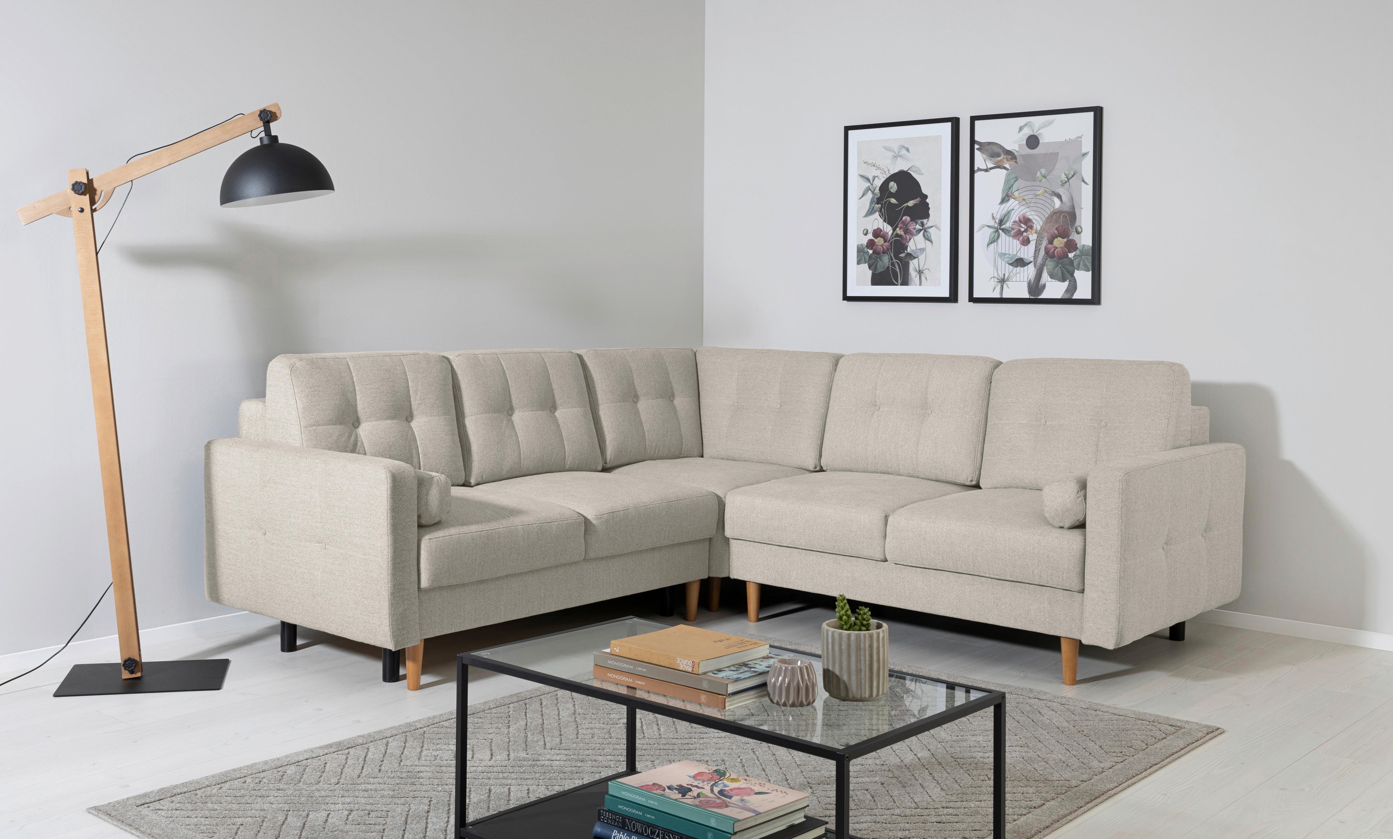 Ecksofa Noret, Beige S: 242x242 Cm - Beige/Buchefarben, Design, Textil (242/242cm) - MID.YOU