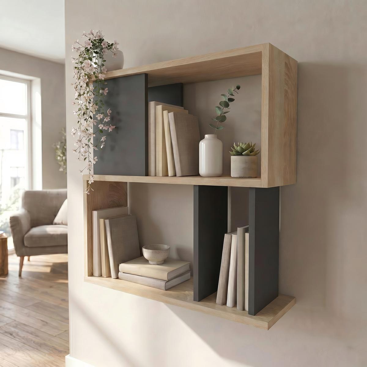 Polc Chloe Mini - grafitszürke/Sonoma tölgy, Modern, faalapú anyag (80/60/33cm)