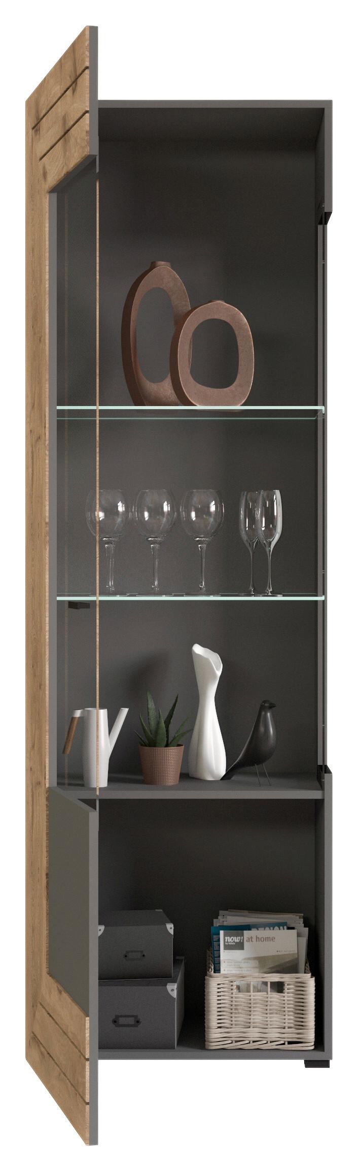 Vitrine Freno B: 60 cm Grau Nb Nox Oak Dekor - KONVENTIONELL, Glas/Holzwerkstoff (60/194/37cm) - MID.YOU