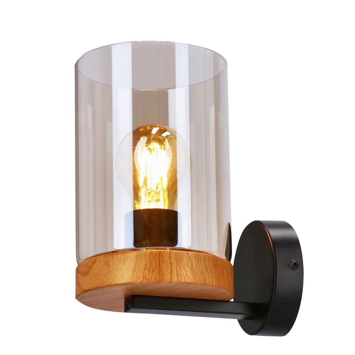 Wandleuchte 21-21953 Wels - Eichefarben/Schwarz, Natur, Glas/Metall (17/12/21cm)