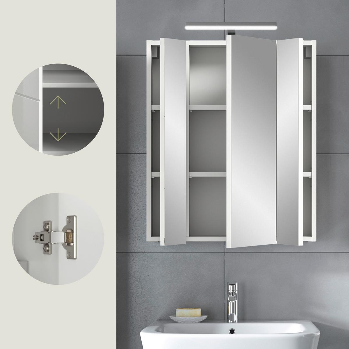 Spiegelschrank Ice Weiß Hg B: 60 cm - Weiß Hochglanz/Weiß, MODERN, Holzwerkstoff (60/70/18cm) - MID.YOU