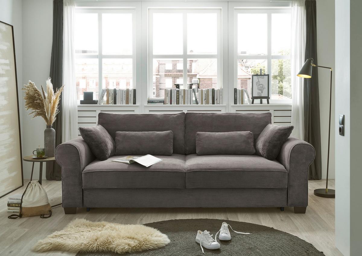 3-sitzer-sofa Mit Schlaf- Funktion Angelina Mokka Cord - Schwarz/Mokka, Basics, Textil (250/95/125cm) - MID.YOU
