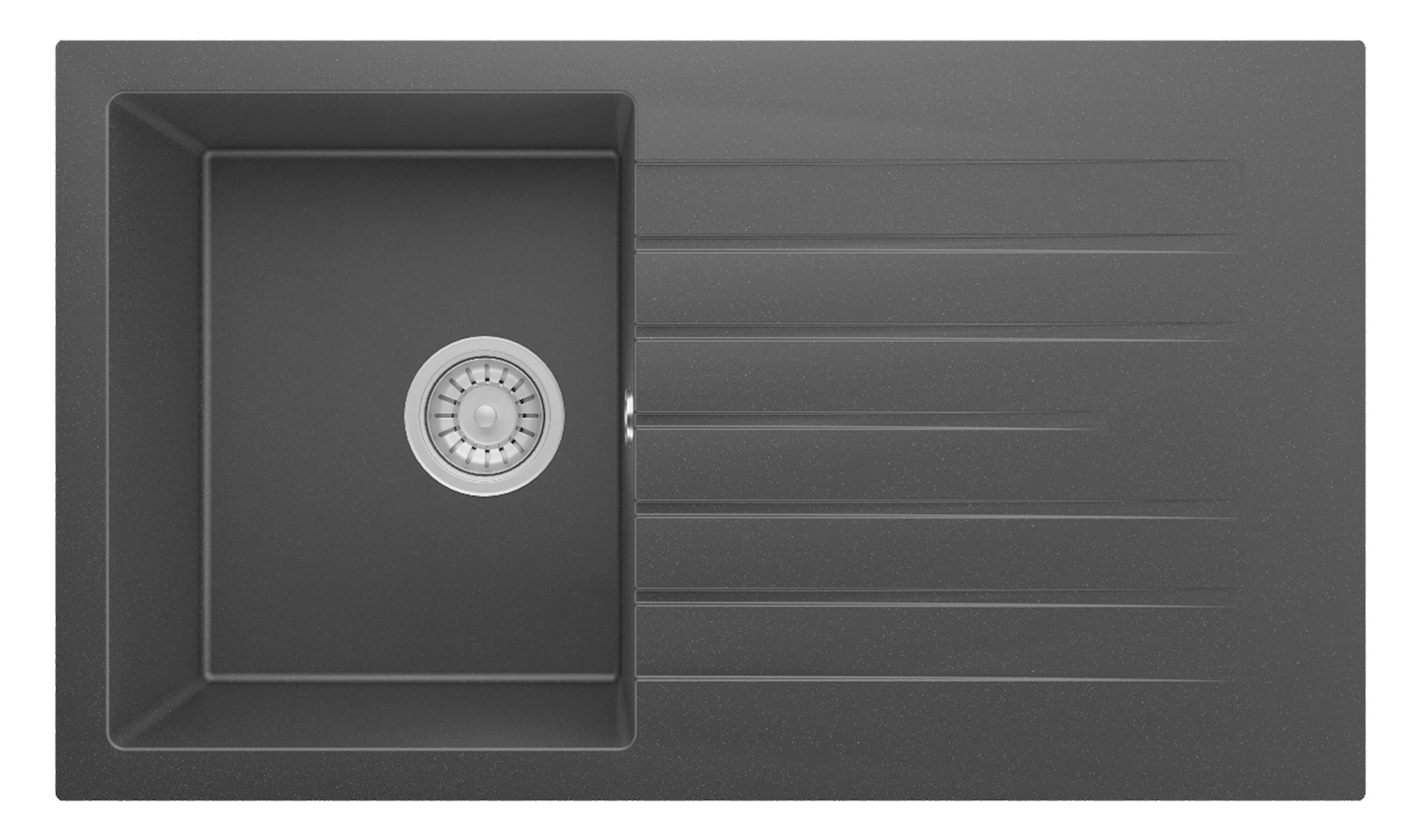 SPÜLE Almonto, Schwarz B: 86 cm - Schwarz, Trend, Stein (86/22/50cm) - Respekta