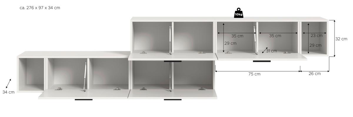 Wohnwand, The ONE 4, B: 276 cm Weiss - Schwarz/Weiß, Trend, Holzwerkstoff (276/97/34cm)