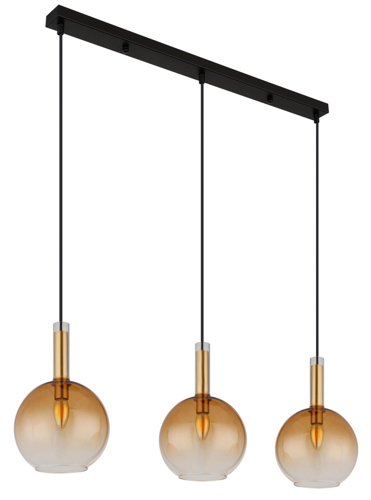 Hängeleuchte 16048-3h - Messingfarben/Schwarz, KONVENTIONELL, Glas/Kunststoff (90/20/150cm) - Globo