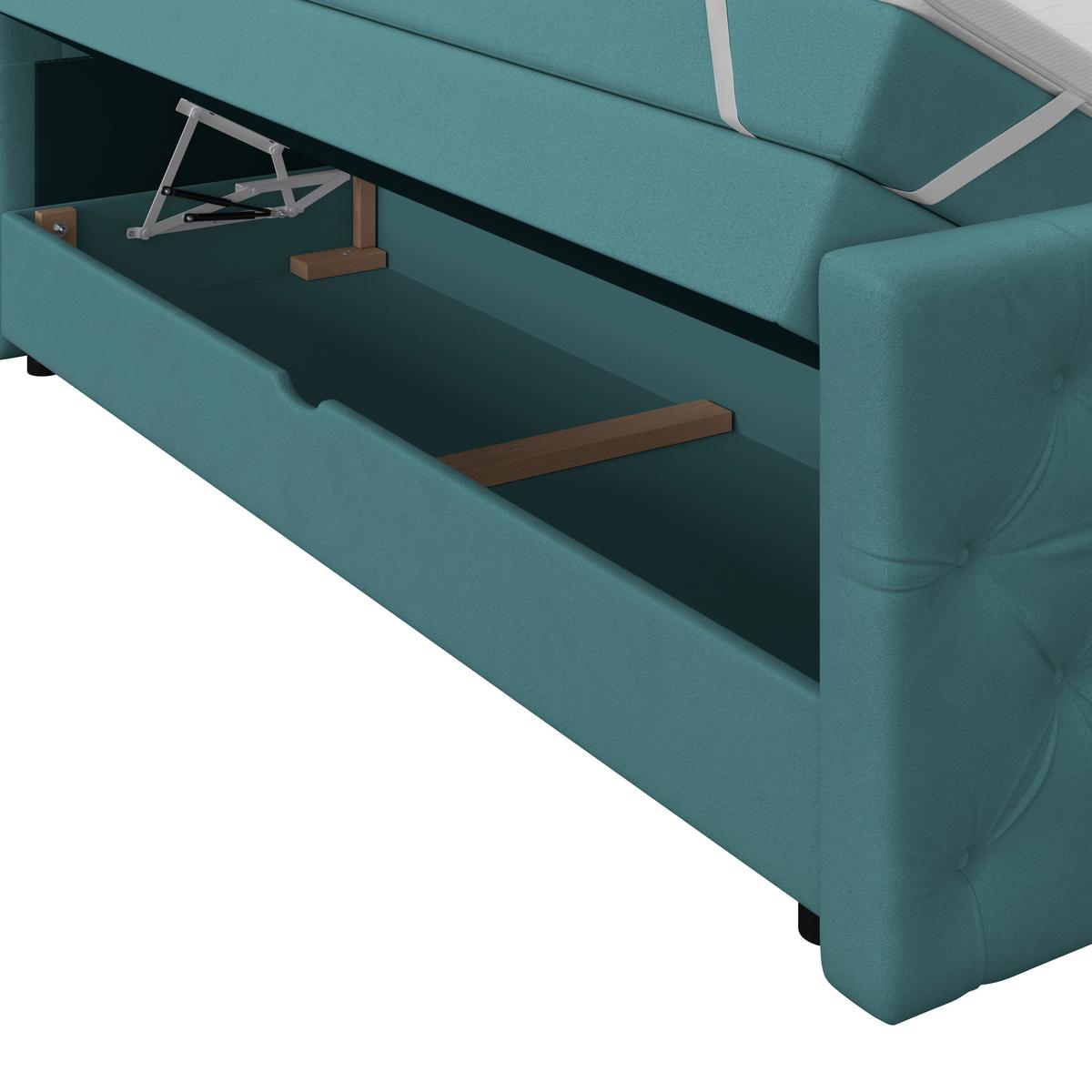 Boxspringbett Elio Petrol 140x200 cm H2 - Beige/Petrol, ROMANTIK / LANDHAUS, Textil (140/200cm) - James Wood