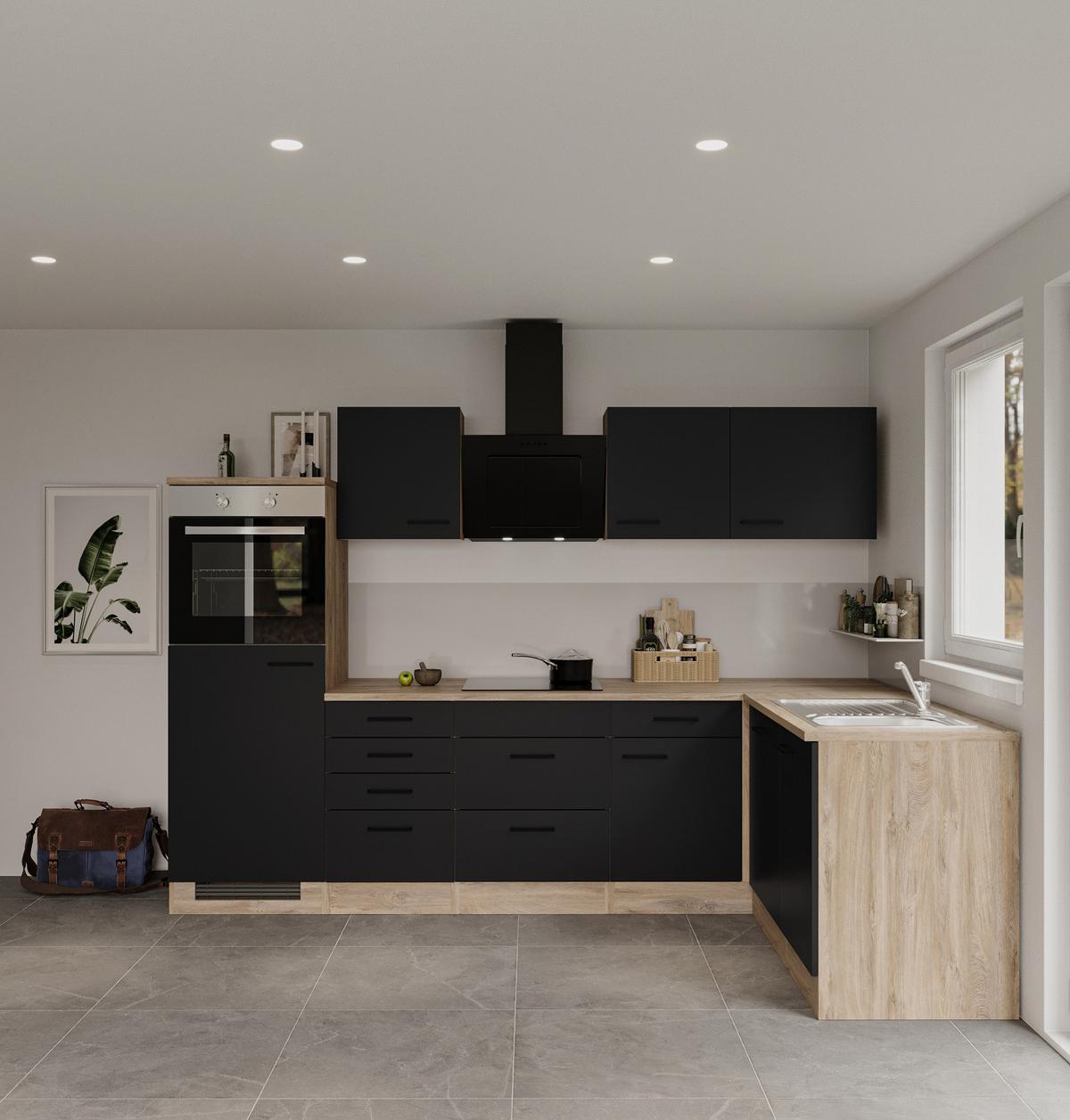 Eckküche Capri Eiche/schwarz S: 280x170 Cm - Eichefarben/Schwarz, KONVENTIONELL, Holzwerkstoff (280/170cm) - FlexWell