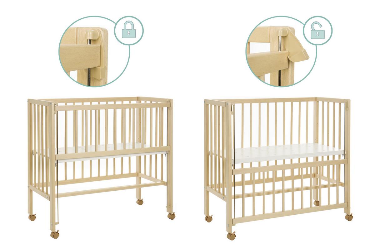 Höhenverstellbares Beistellbett aus Holz