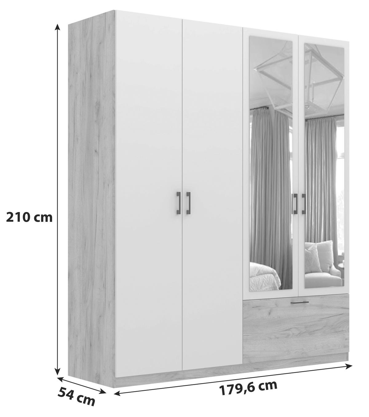 Kleiderschrank Mila - Klar/Eiche Artisan, KONVENTIONELL, Glas/Holzwerkstoff (180/210/54cm)