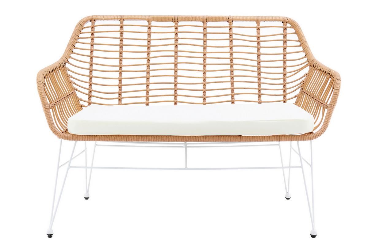 Sitzbank Naturfarben/weiß B: 120 Cm - Naturfarben/Weiß, MODERN, Kunststoff/Metall (120/85/69cm) - Livetastic