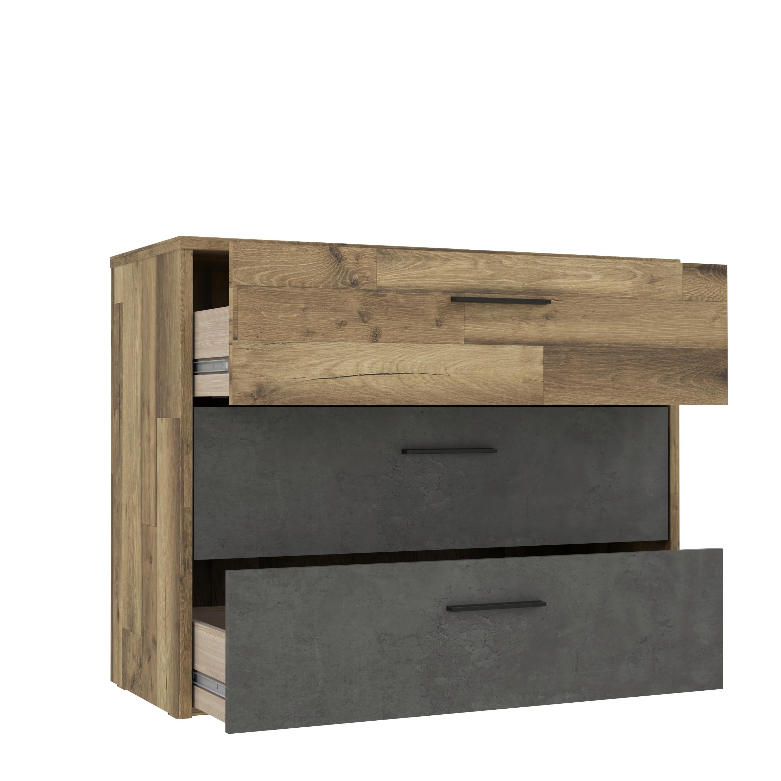 Kommode 100 cm Ricciano, Eiche Dekor/Dunkelgrau