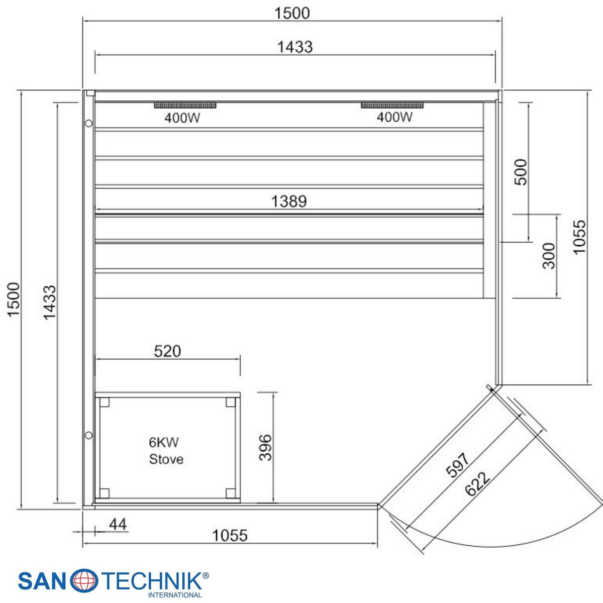 Infrarotkabine GLACIER XL, geeignet für 2-3 Personen - Fichtefarben, Basics, Glas/Holz (150/200/150cm) - Sanotechnik