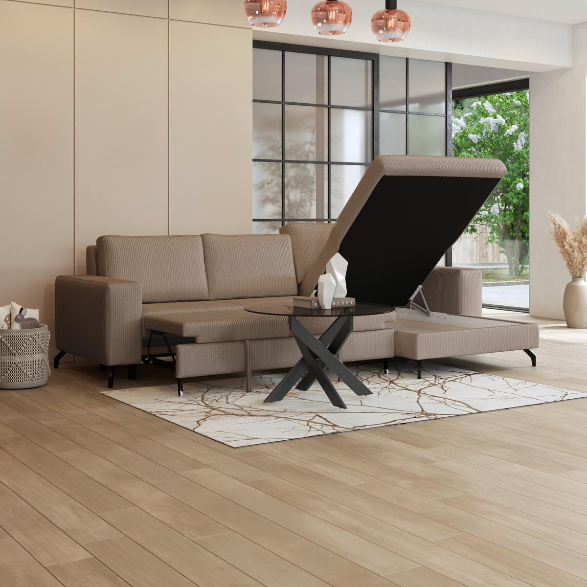 Ecksofa mit Bettkasten Cloud Cappuccino Cord 290x178 cm - Cappuccino, Trend, Textil (290/178cm)