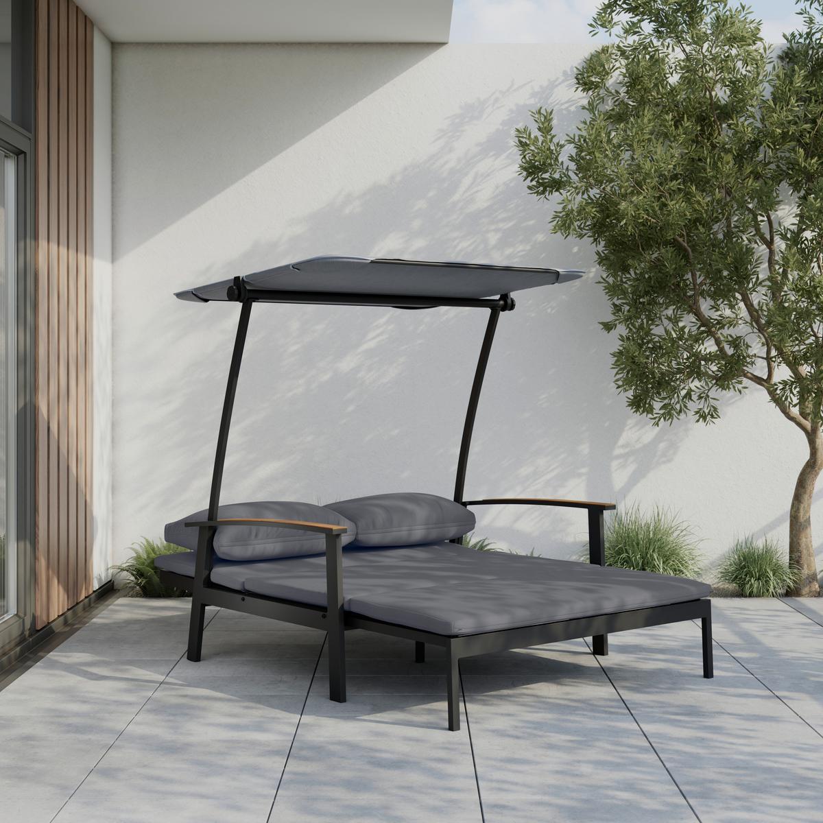 RELAXAČNÍ POHOVKA SERDAL - černá/světle šedá, Moderní, kov/textil (138/147/97cm) - Mömax