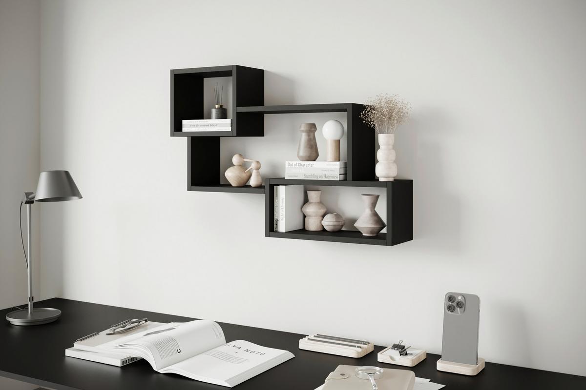 Wandregal Trio Schwarz B: 86,8cm - Schwarz, Basics, Holzwerkstoff (86,8/54,1/18cm)