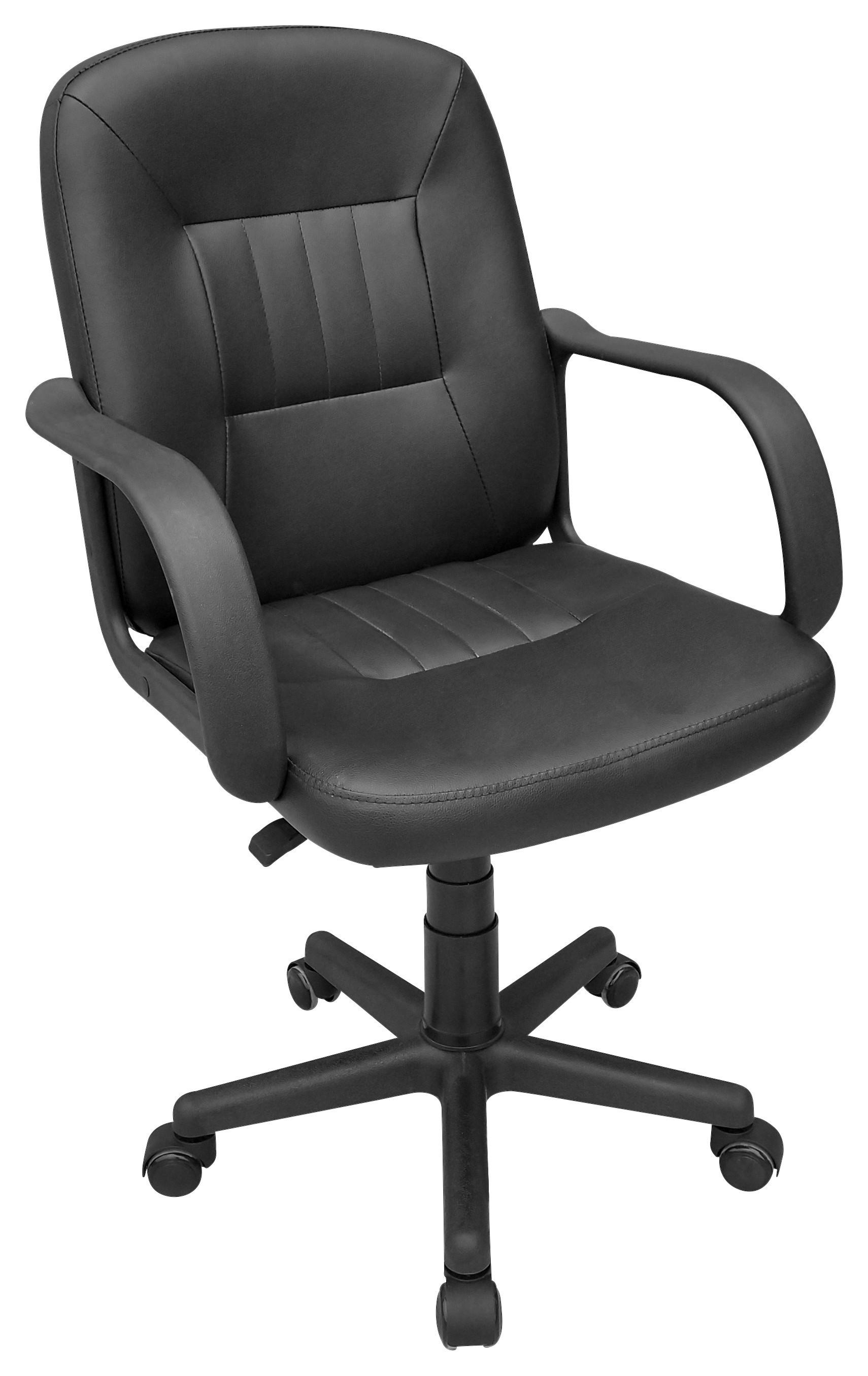 Bürostuhl Nobi mit Armlehnen Lederlook Schwarz - Schwarz, MODERN, Kunststoff/Textil (58/84-96/53cm)