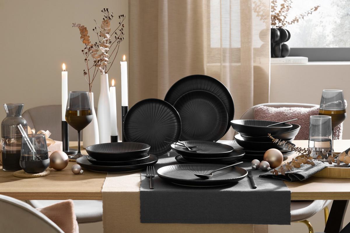 Jídelní souprava 12-dílná - černá, Moderní, keramika - Mömax