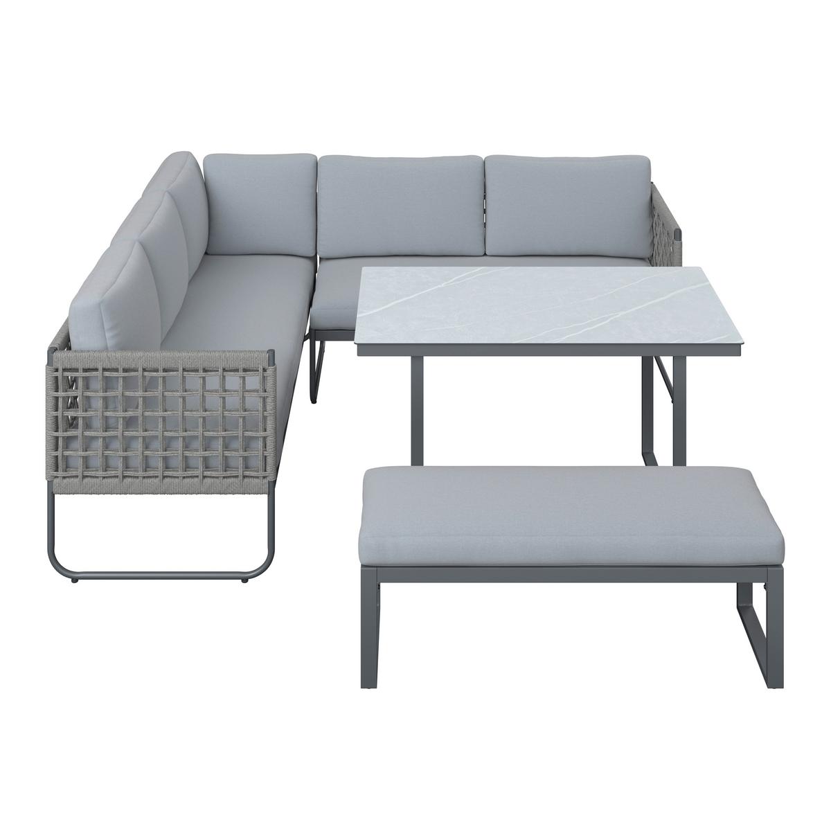 Loungegarnitur Perth - Anthrazit/Grau, MODERN, Glas/Textil (196/218,5cm) - Beldano