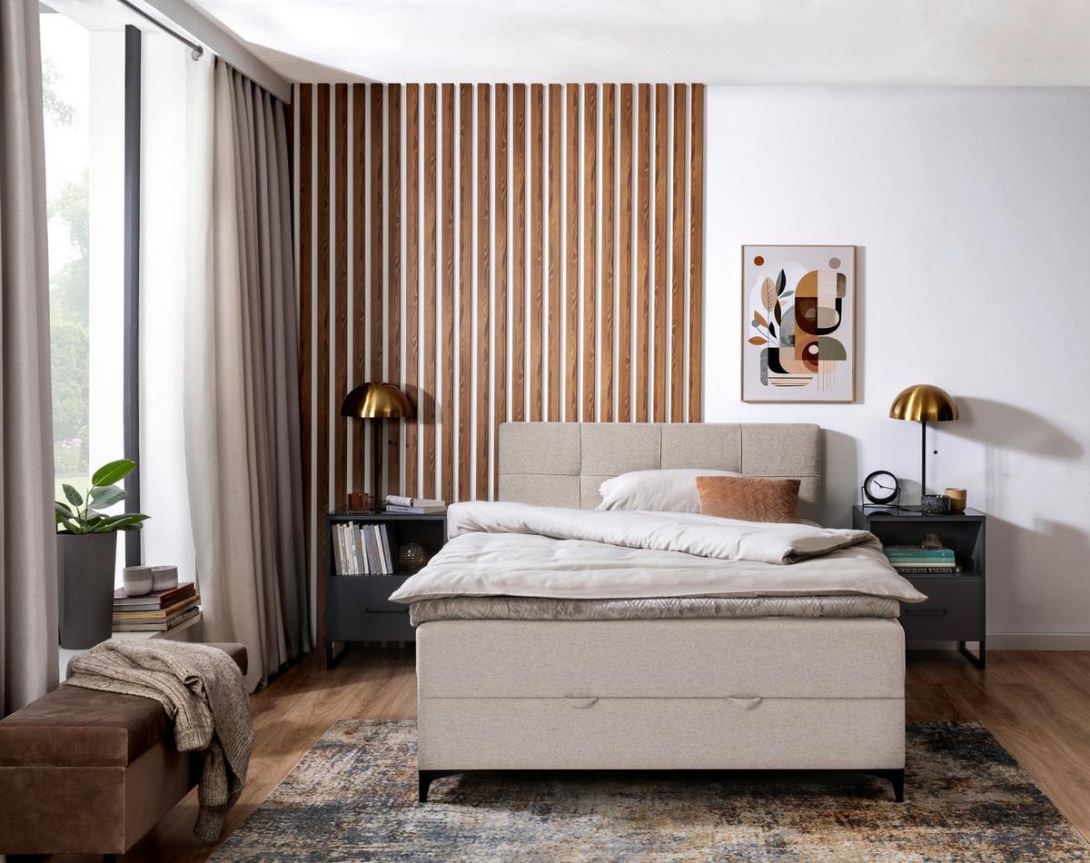 Polsterbett mit Matratze 100x200 Freddie Beige - Beige/Schwarz, KONVENTIONELL, Textil (100/200cm)