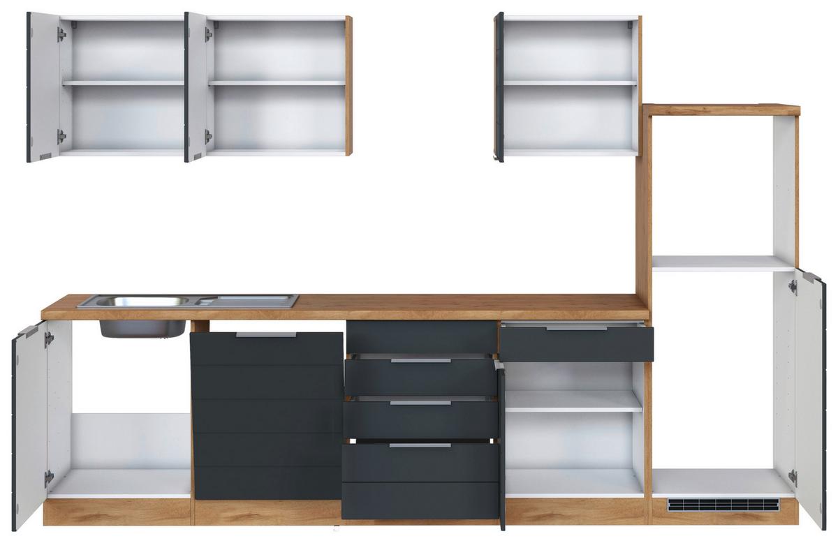 Küchenzeile Florenz Ohne Geräte 300 Cm Grau/eichef. - Eiche Wotan/Grau, Design, Holzwerkstoff (300cm) - Held