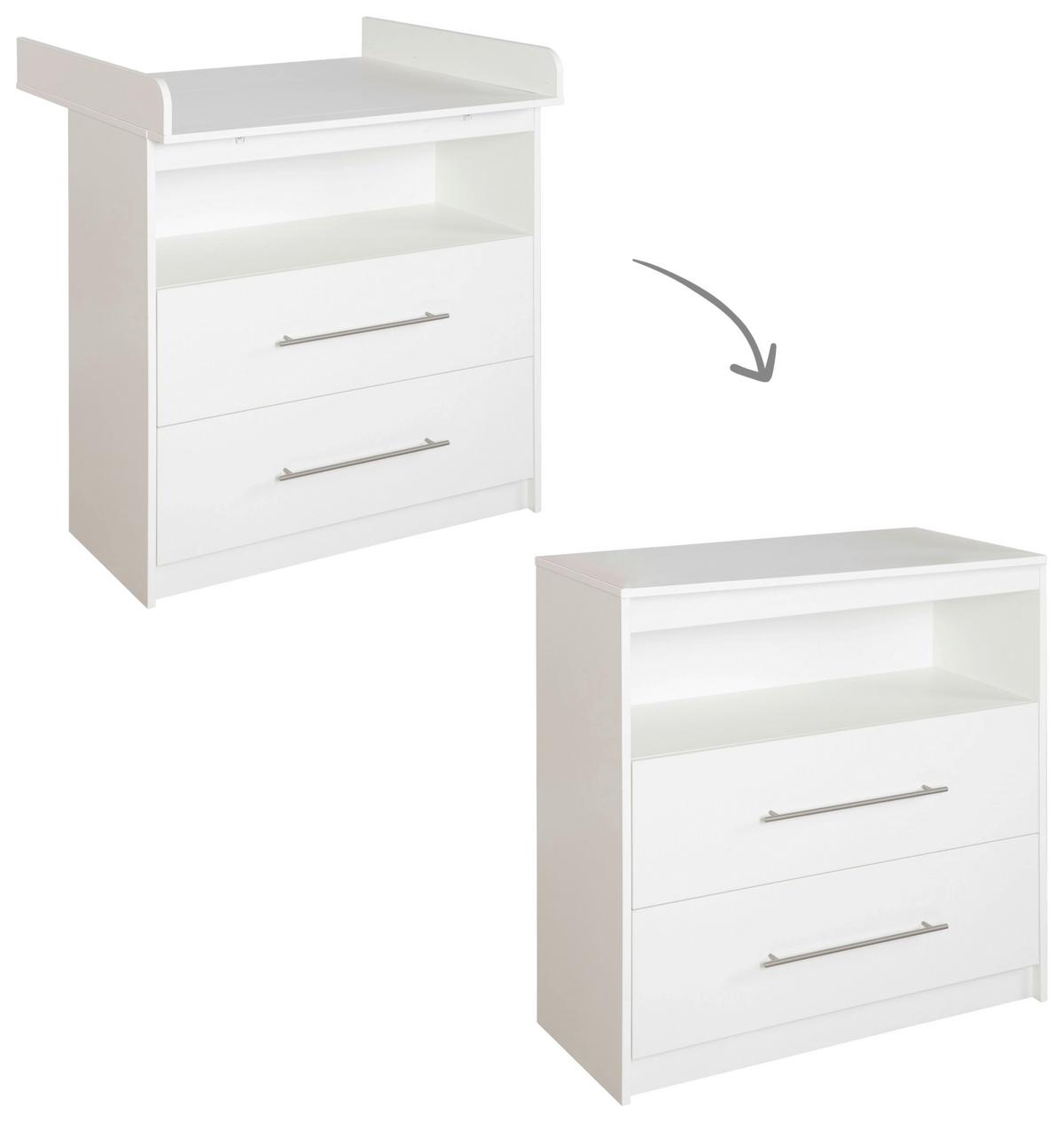 Wickelkommode Luna B: 88,5 cm Weiß 2 Schubladen - Weiß, Basics, Holzwerkstoff (88,5/100,5/75cm) - Roba