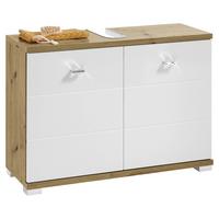 Waschbeckenunterschrank Pool B: 80 Cm Eiche Dekor Stehend - Weiß Hochglanz/Silberfarben, KONVENTIONELL, Holzwerkstoff (80/57/31cm) - Livetastic